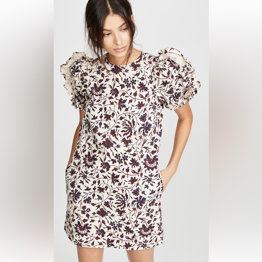 Ulla Johnson Poppy Ruffle Sleeve Shift Dress Floral Print Mini